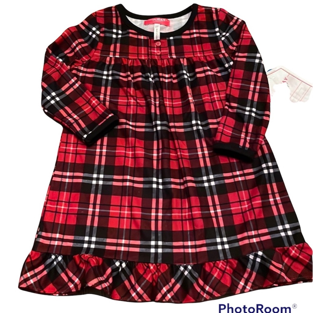Plaid Nightgown Girls Toddler 2T Red Holiday Flannel Pajamas NEW Christmas PJ’s